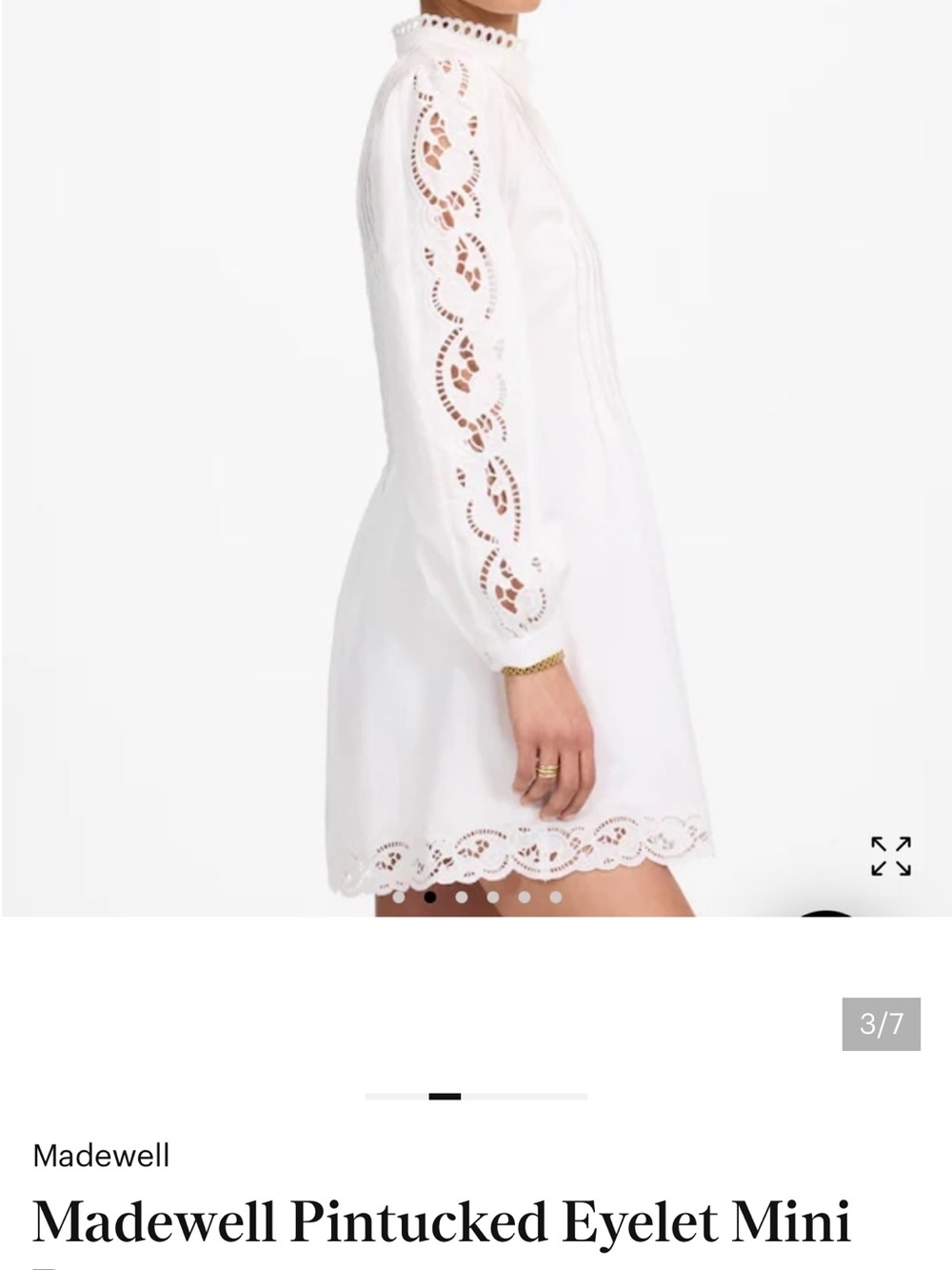 Madewell White Lace Trimmed Pintuck Mini Dress Sz Med NWT - Picture 4 of 8